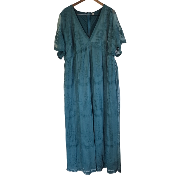 PinkBlush Teal Lace Mesh Overlay Plus Maternity Dress Size 3XL - Picture 3 of 12